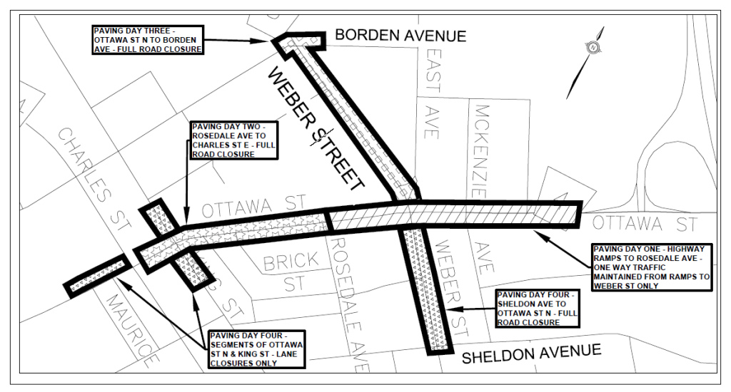 Construction on Weber Street and Ottawa Street North