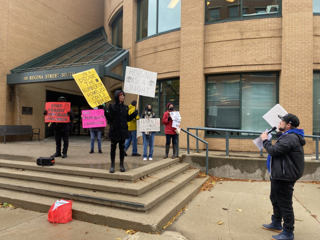 Housing affordaibility advocates rally in Waterloo