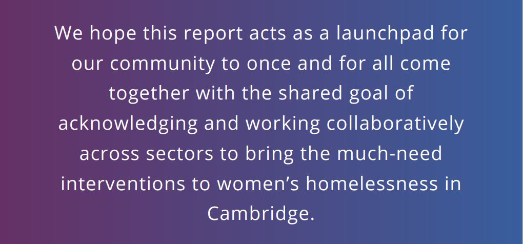 A message inside the Women's Homelessness Report created by YWCA Cambridge