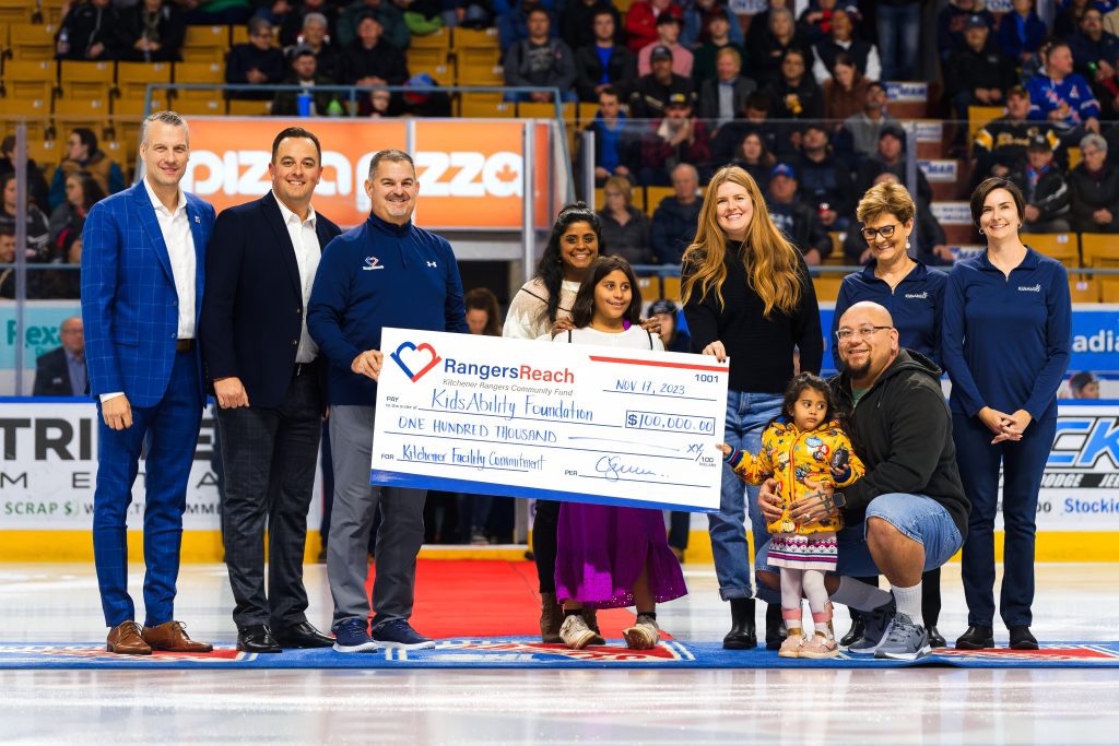 Kitchener Rangers announce their $100,000 donation with the KidsAbility Foundation (Photo Credit: Kitchener Rangers)