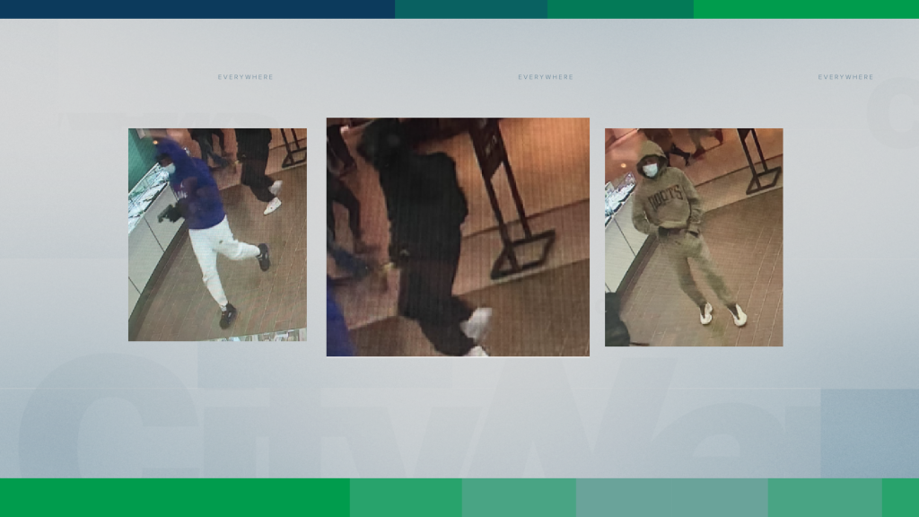 Police have released surveillance images of three suspects involved in an armed jewelry store robbery at Fairview Park Mall in Kitchener.