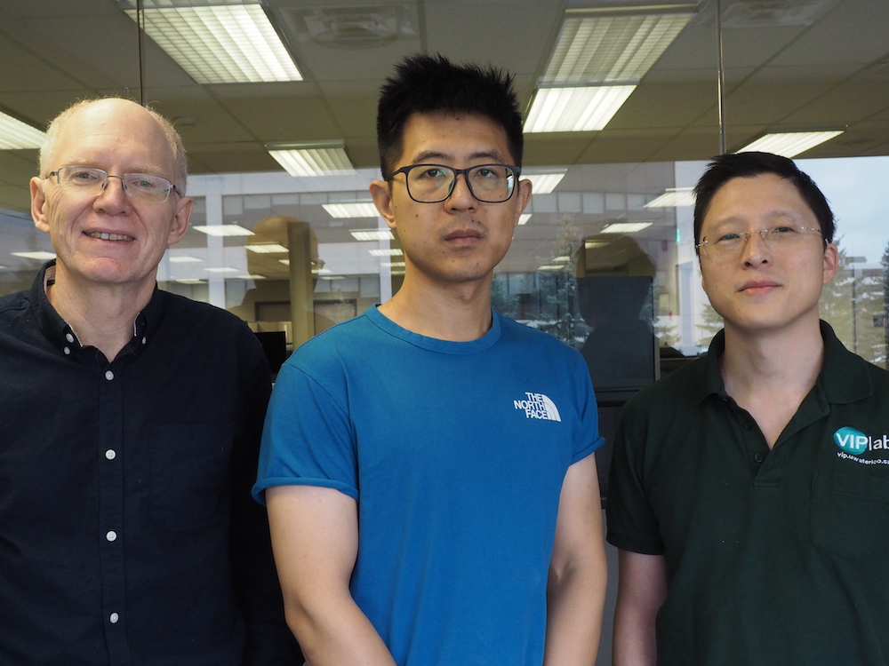 PlasticNet team, Dr. Wayne Parker, PhD student Frank Zhu and Dr. Alexander Wong.//Courtesy of the University of Waterloo.