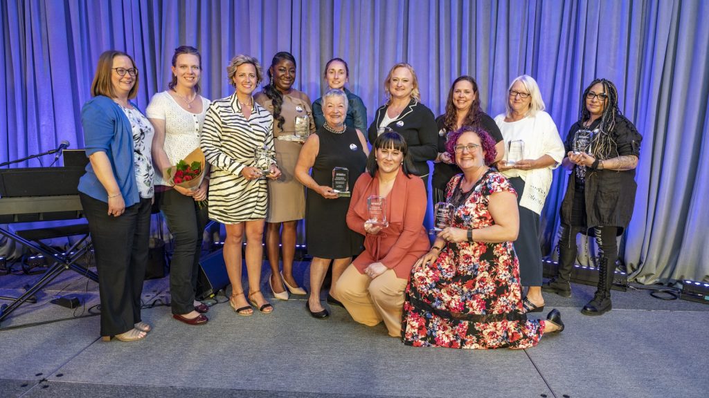 Recipients posing with their awards at the 2023 K-W Oktoberfest Rogers Women of the Year gala.