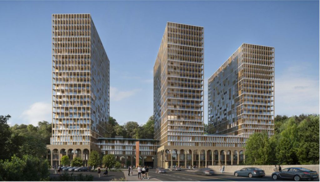 concept drawing of the three towers to be built on former historic Preston Springs Hotel lands
