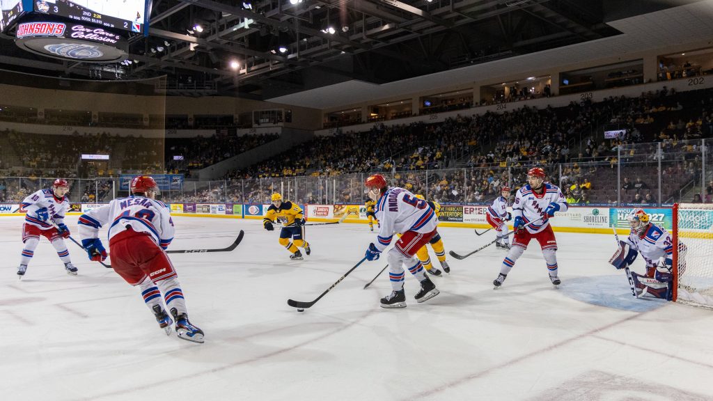 The Kitchener Rangers rally as they take on the Erie Otters on Tuesday.