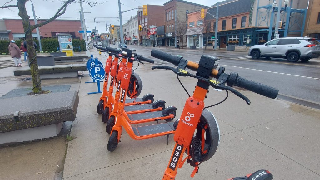 Neuron Scooters returned to the region this week. April 12, 2024. (Justine Fraser, CityNews 570.)