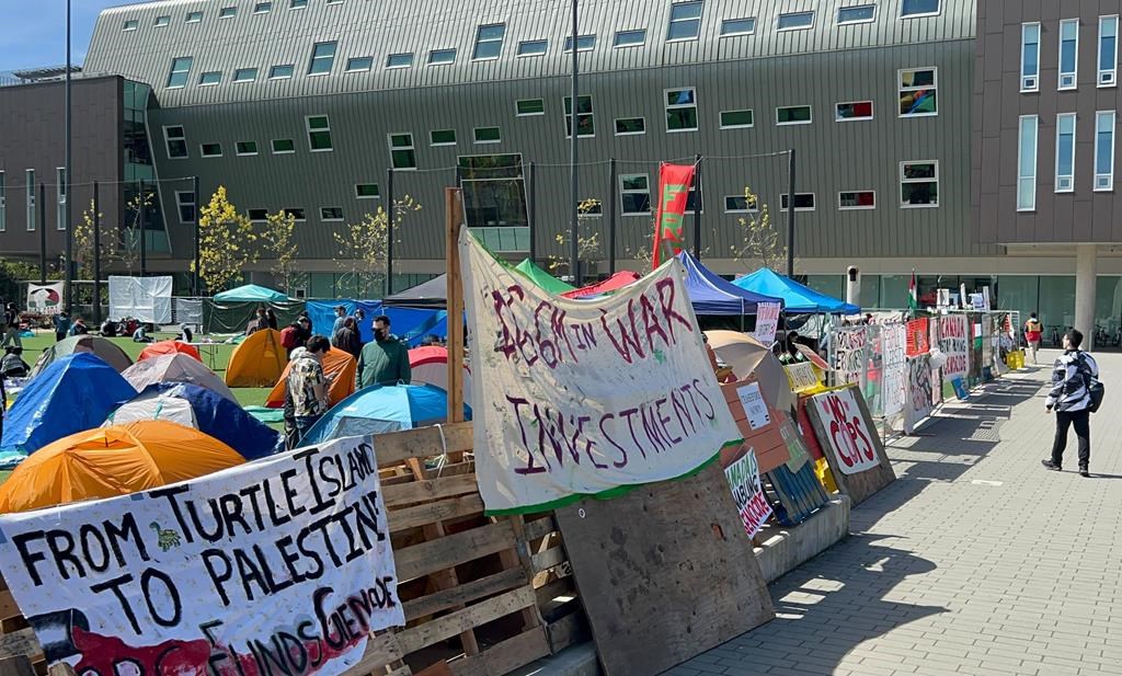 With portable toilets and barricades, Gaza protesters at UBC dig in for long haul