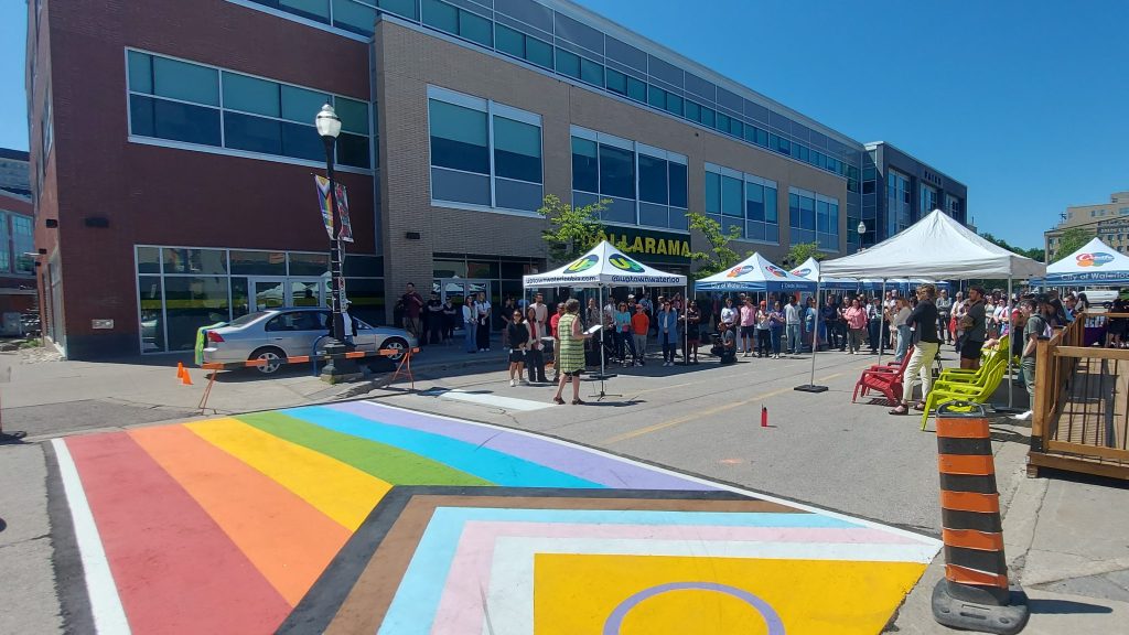 Pride month launches in Waterloo with unveiling of new rainbow crosswalk