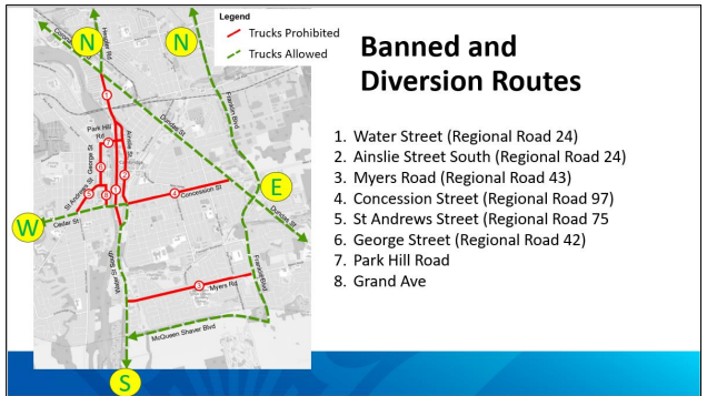 Map of banned trucking routes in Cambridge. (City of Cambridge Council Agenda.)