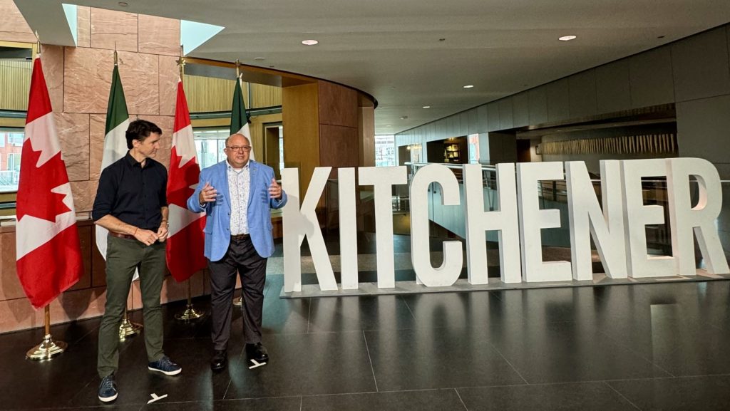 Prime Minister Justin Trudeau with Kitchener's Mayor Barry Vrbanovic