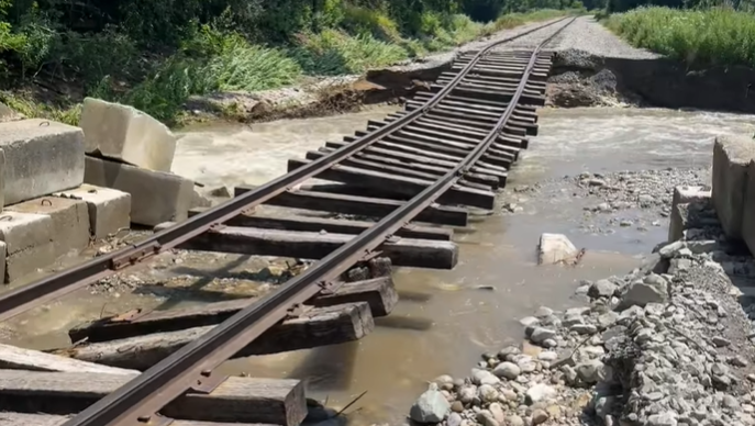 Train track collapses following Tuesday's heavy rainfall