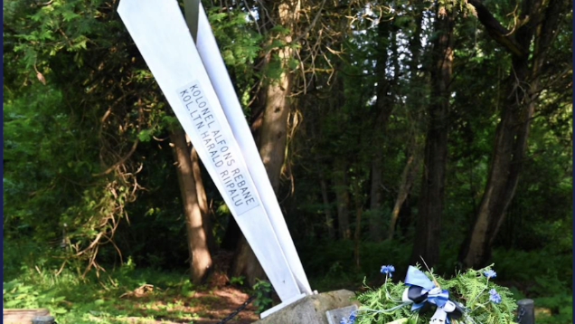 A monument on the proper of a summer camp near Elora.