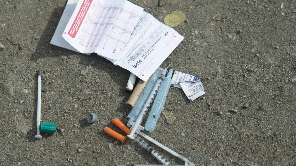 Needles are seen on the ground