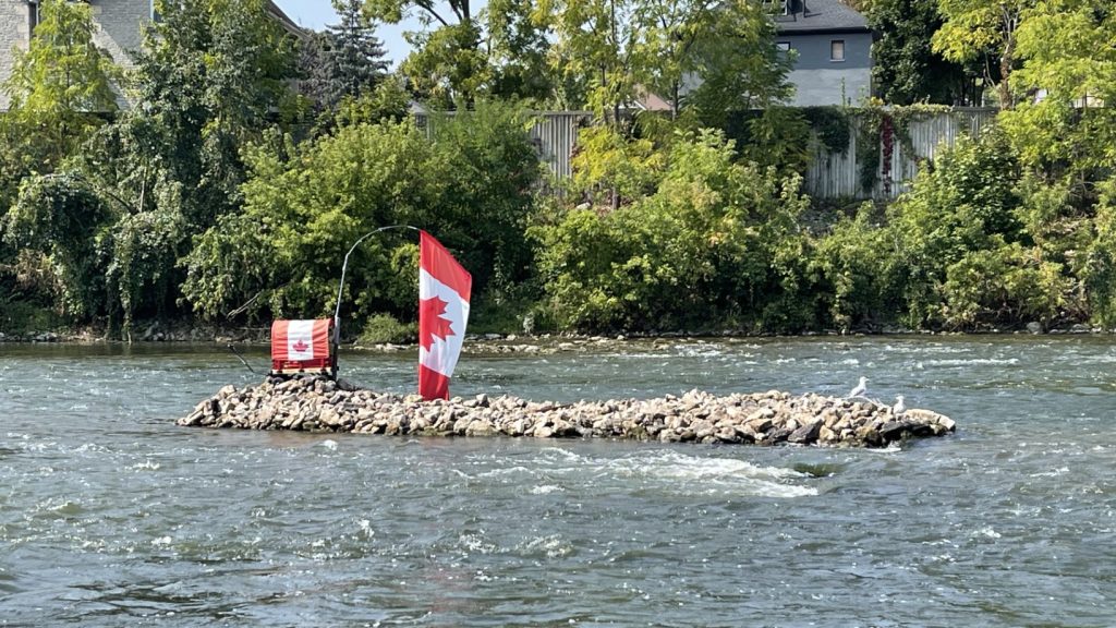 Mysterious 'rock island' appears on Grand River