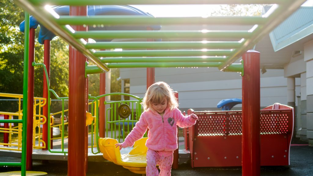 Child uses new accessible playground in Waterloo. (Courtesy of KidsAbility.)