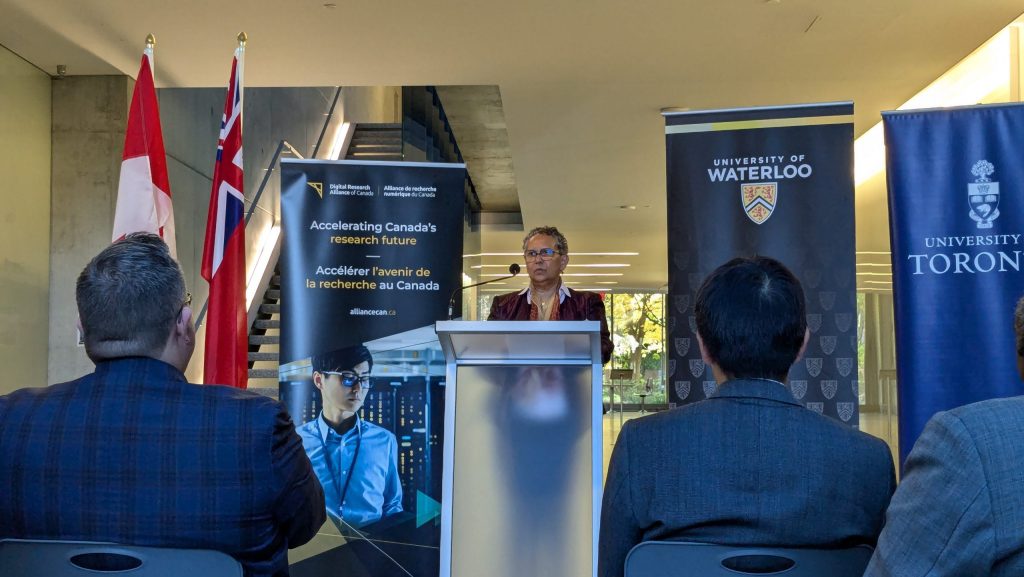 Dr. Charmaine Dean of the University of Waterloo at Tuesday's announcement. (Josh Piercey/570 NewsRadio)