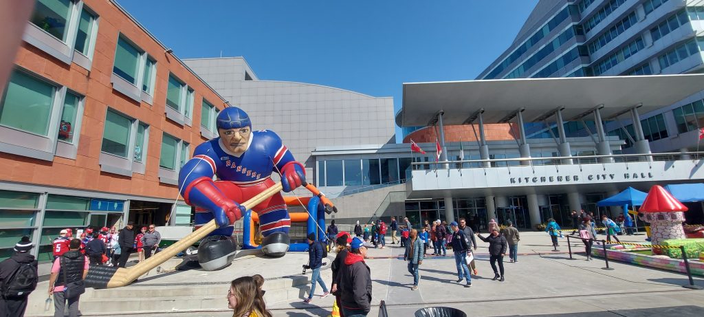 Kitchener Rangers present first Downtown Showdown in front of Kitchener City Hall. March 11, 2025. (Justine Fraser, CityNews Kitchener)