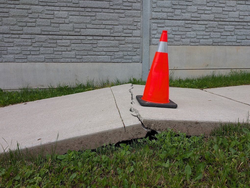 Buckled sidewalks on Erb Street in Waterloo