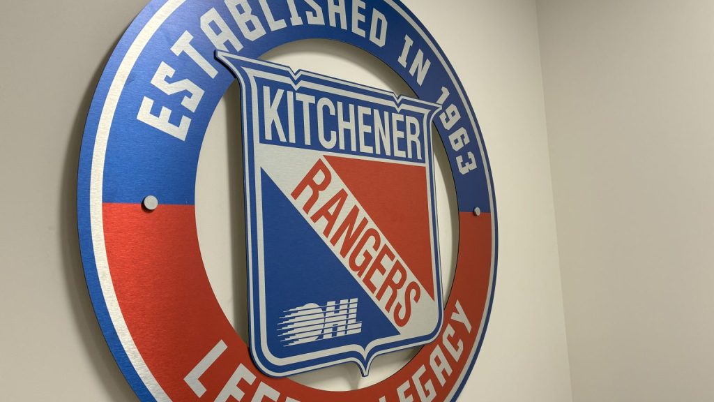 The Kitchener Rangers logo hanging just outside of the offices at The Aud. (Josh Piercey/570 NewsRadio)