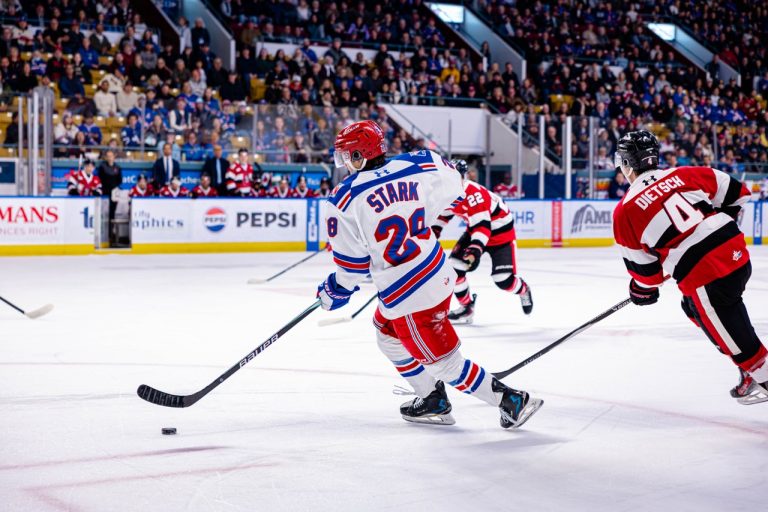 Matheas Stark during the Rangers matchup against the Ottawa 67's, November 21st 2025 (Credit: Kitchener Rangers)
