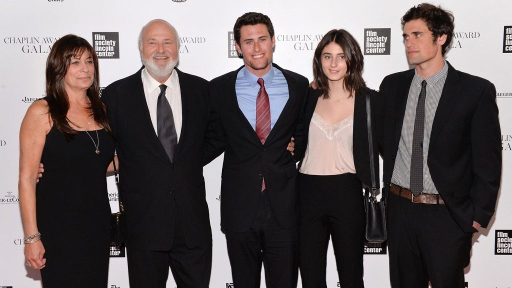 Honoree Rob Reiner, second left, poses with his wife Michele, left, and children Nick, center, Romy, and Jake at the 41st Annual Chaplin Award Gala at Avery Fisher Hall, April 28, 2014, in New York. (Photo by Evan Agostini/Invision/AP, File).