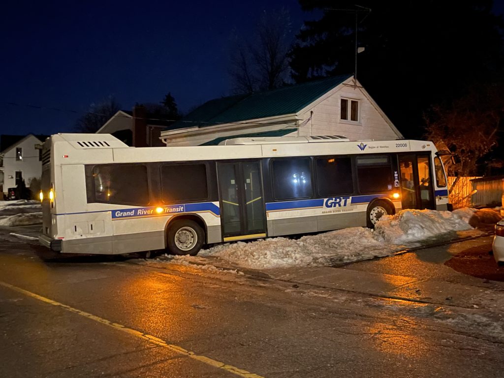 GRT bus, bus crashed into home freezing rain crash