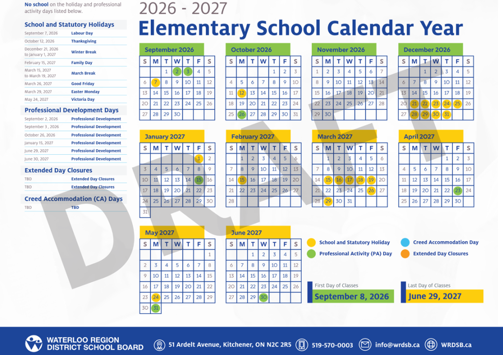 elementary schools calendar wrdsb