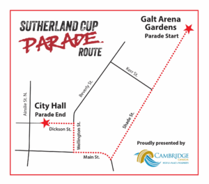 Cambridge Redhawks parade route, courtesy of City of Cambridge