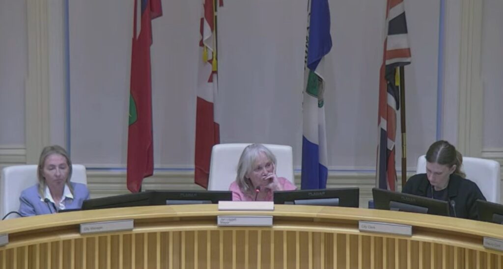 Screenshot of Cambridge Mayor Jan Liggett at a May 26, 2026 council meeting. (CityNews)