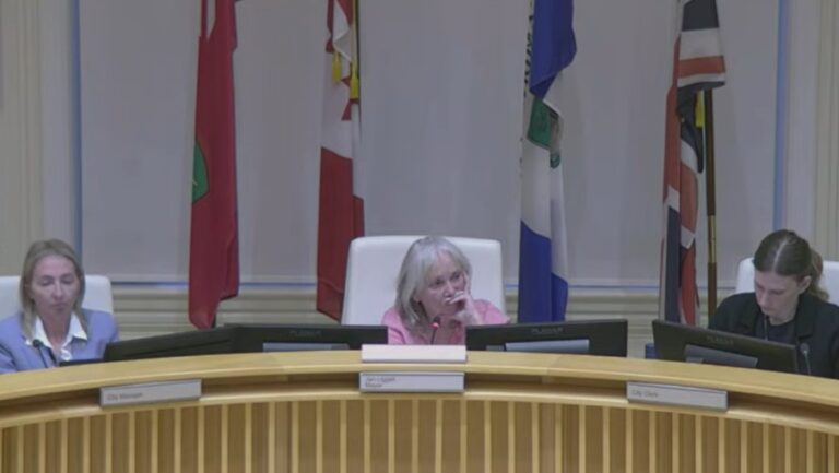 Screenshot of Cambridge Mayor Jan Liggett at a May 26, 2026 council meeting. (CityNews)