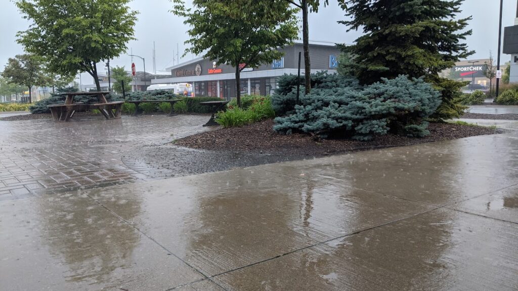 Rain falling at the Boardwalk in Kitchener. (Christine Clark/570 NewsRadio)