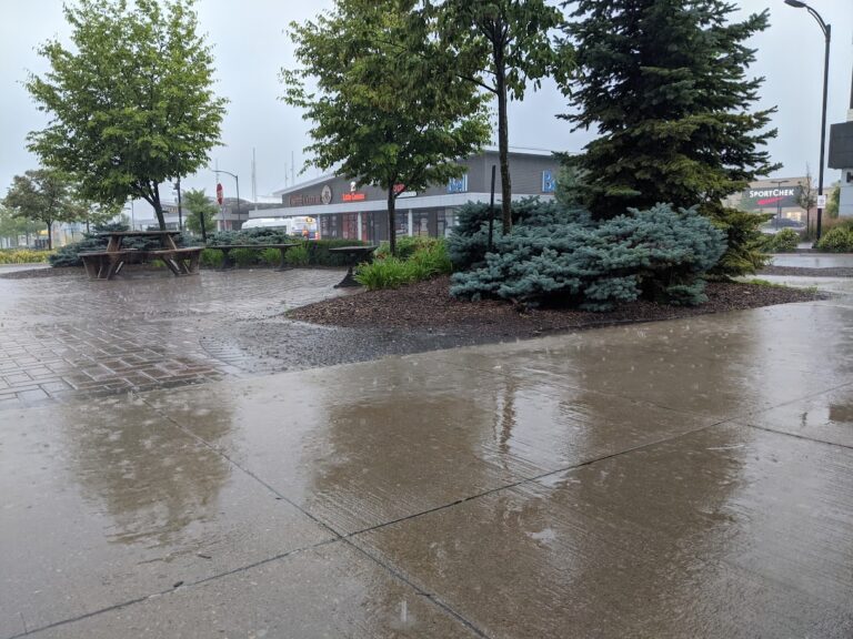 Rain falling at the Boardwalk in Kitchener. (Christine Clark/570 NewsRadio)